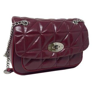 David Jones Paris Women Fashion Quilted Shoulder Crossbody Bag - Bordeaux Red